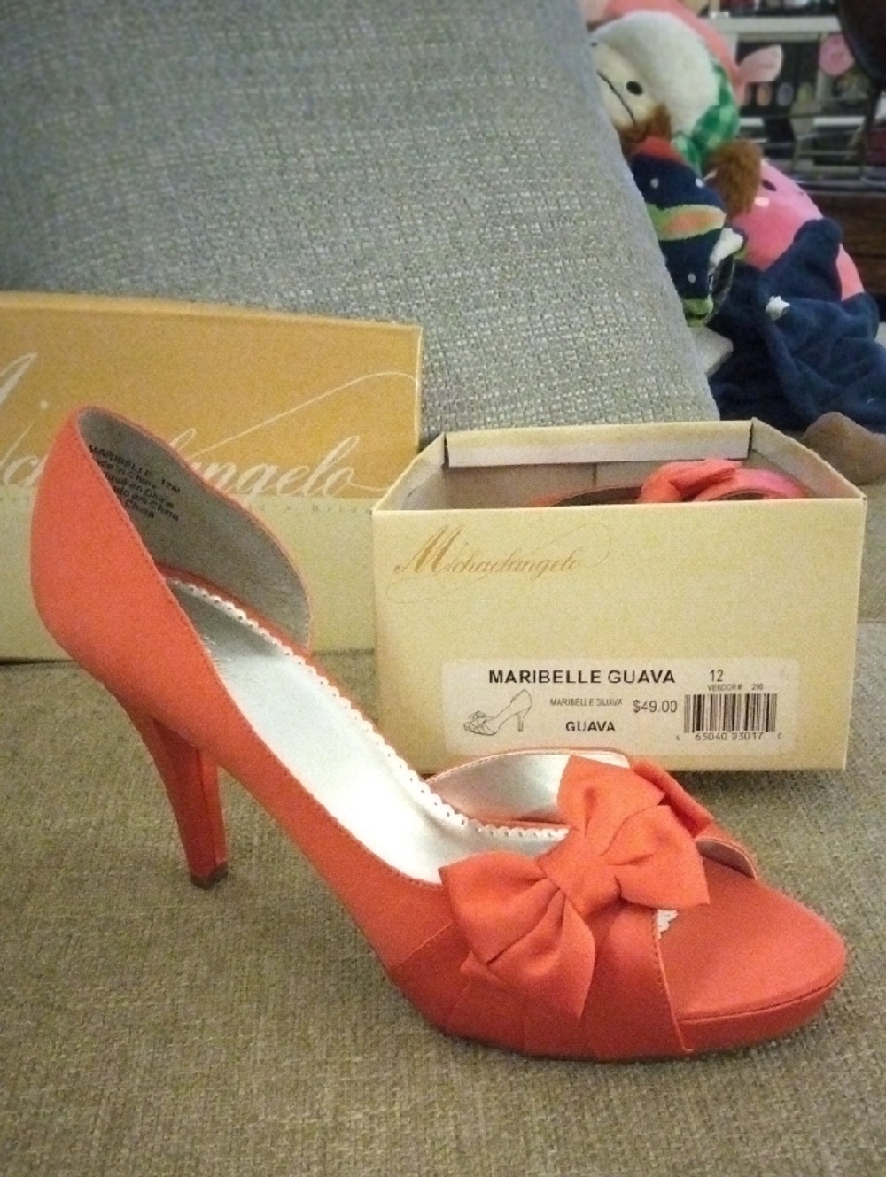 Michaelangelo Maribelle Guava Peep-Toe Heels with Bow